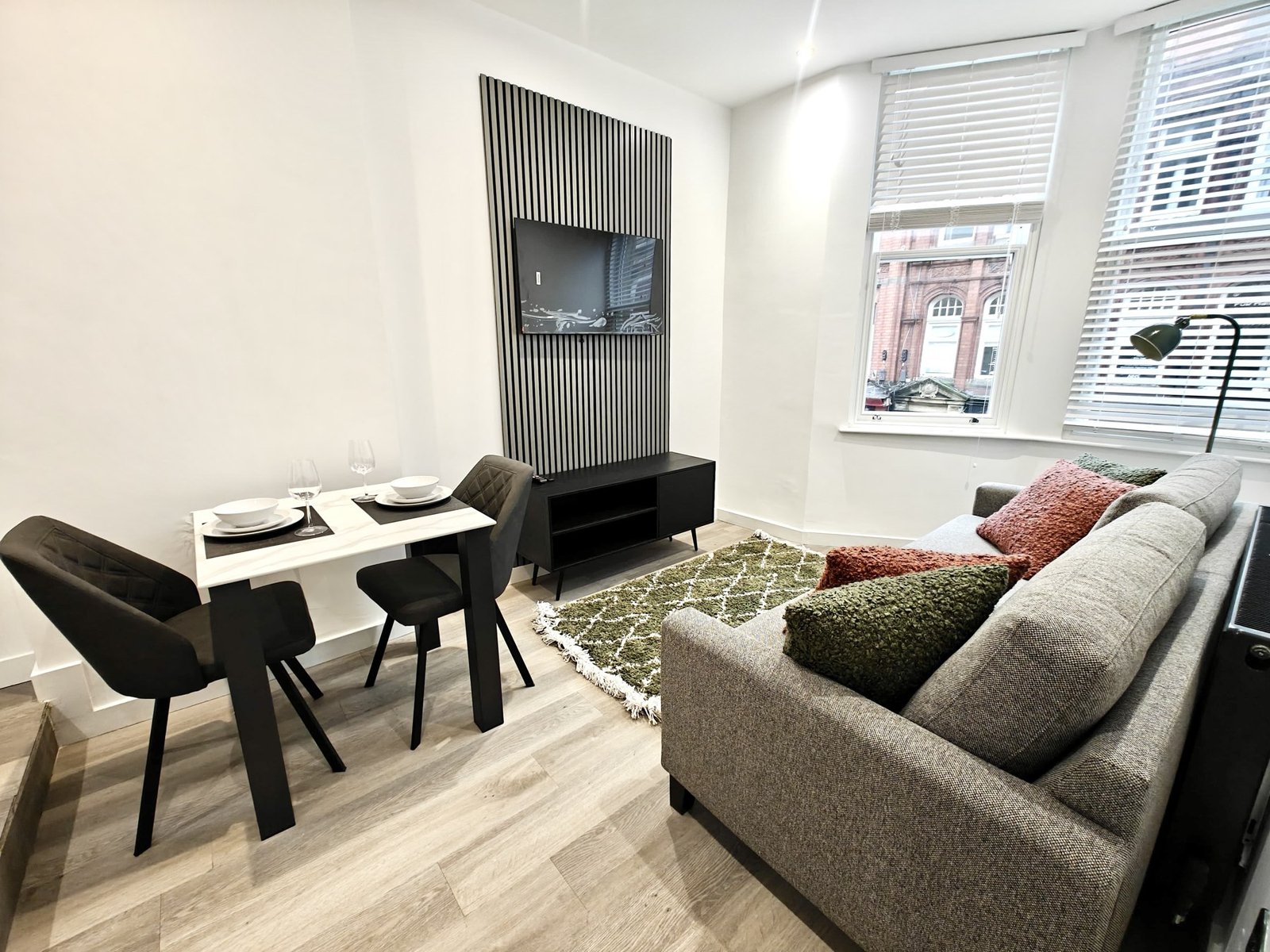 Bright living room at Silver Street Apartments in Bury